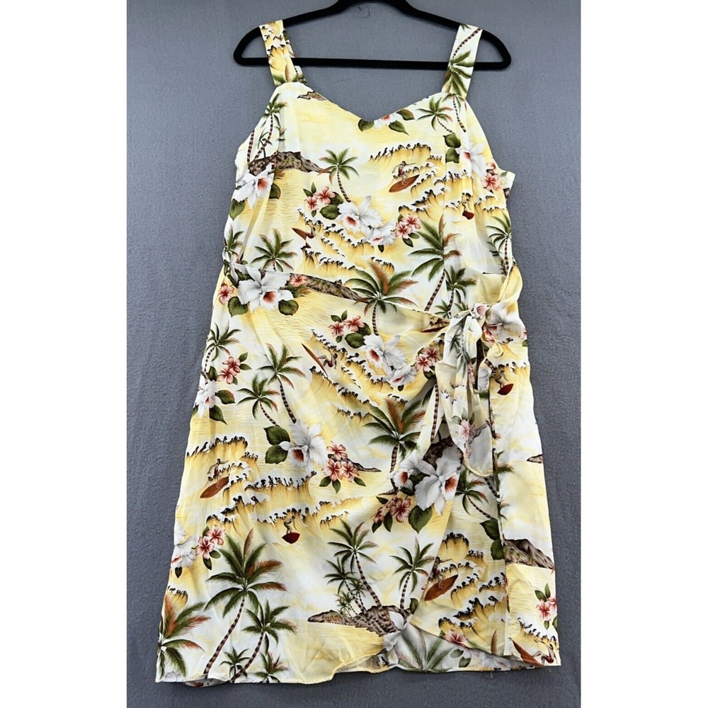 VTG Halekulani Dress Womens 2XL Maize Cream Strap Floral Tropical Sleeveless